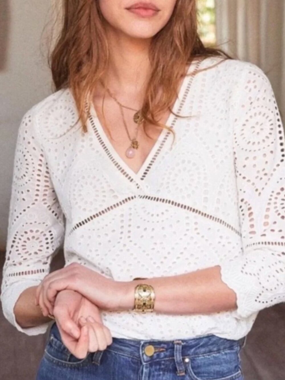 Sezane White Lace Top